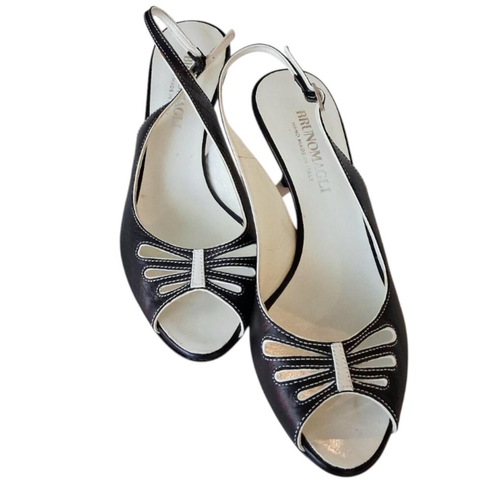 Brunomagli Italian Leather Black & White Cut-Out Ladies Heels Sz 6
